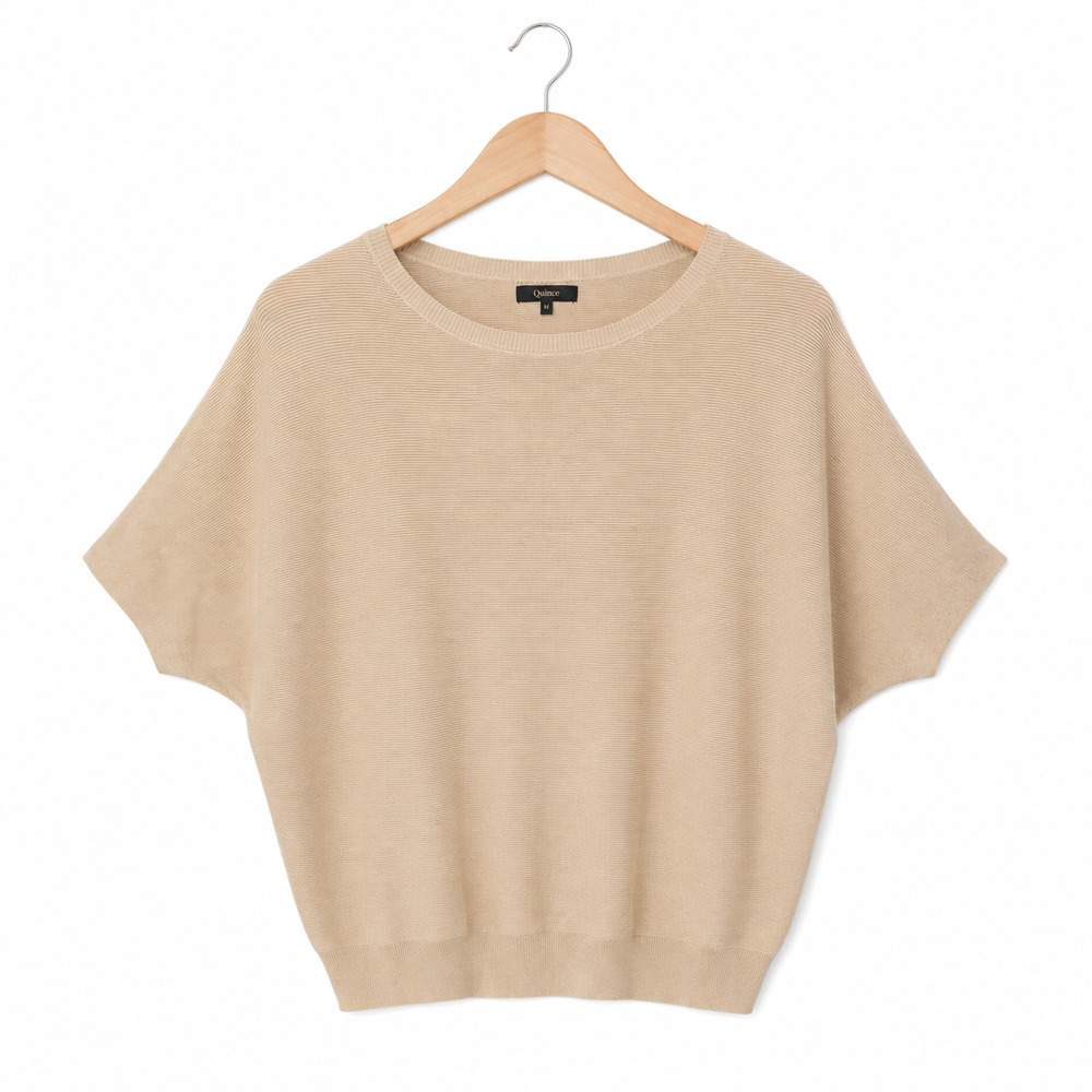 Quince Lightweight Cotton Cashmere Link Stitch Dolman Sweater Womens Size M Tan